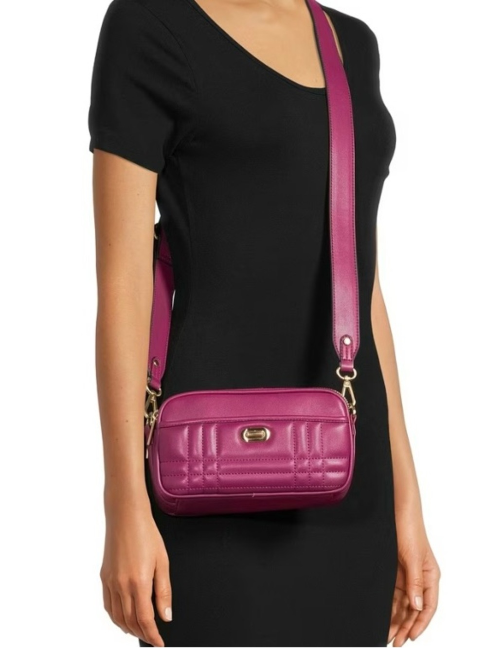 Time and Tru Annamarie Magenta Quilted Crossbody Bag faux leather everyday